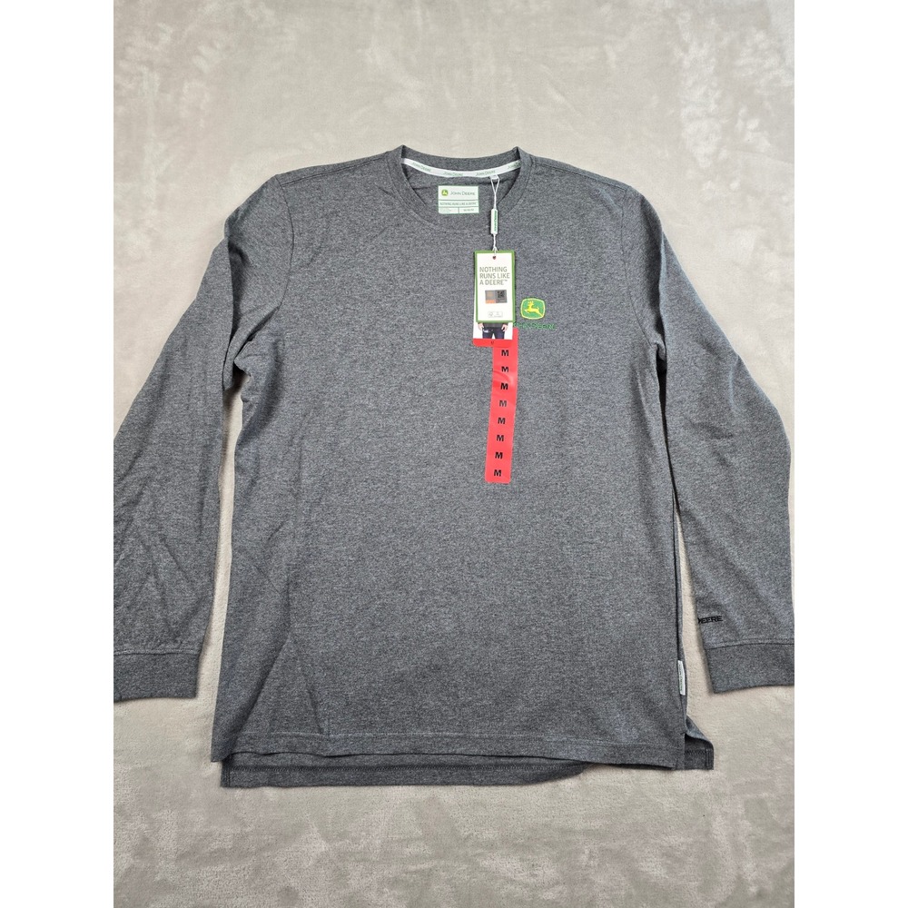 John Deere Long Sleeve Shirt Mens Size M‎ Gray Logo Graphic Cotton Tee